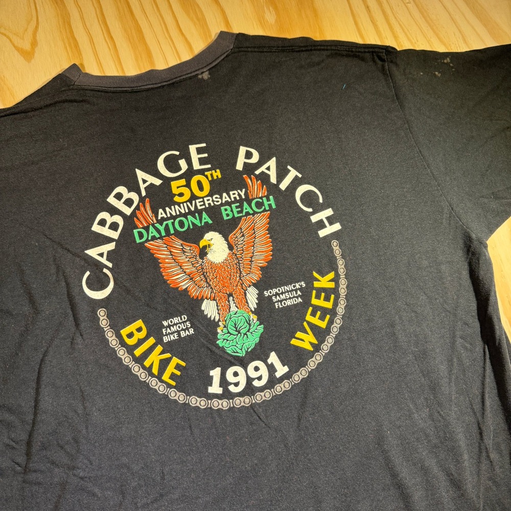 Vintage Men's Cabbage Patch Daytona Bike Week 1991 Sopotnick's T-Shirt Black 2XL